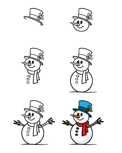 How To Draw A Cartoon Snowman